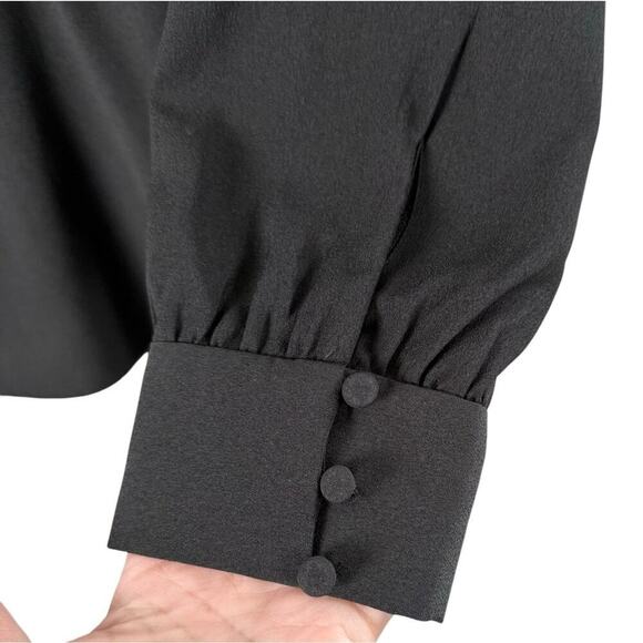 J.Crew Long-Sleeve Ruffle-Front Top in Satin Crepe in Black and Cream, Medium - Picture 7 of 9